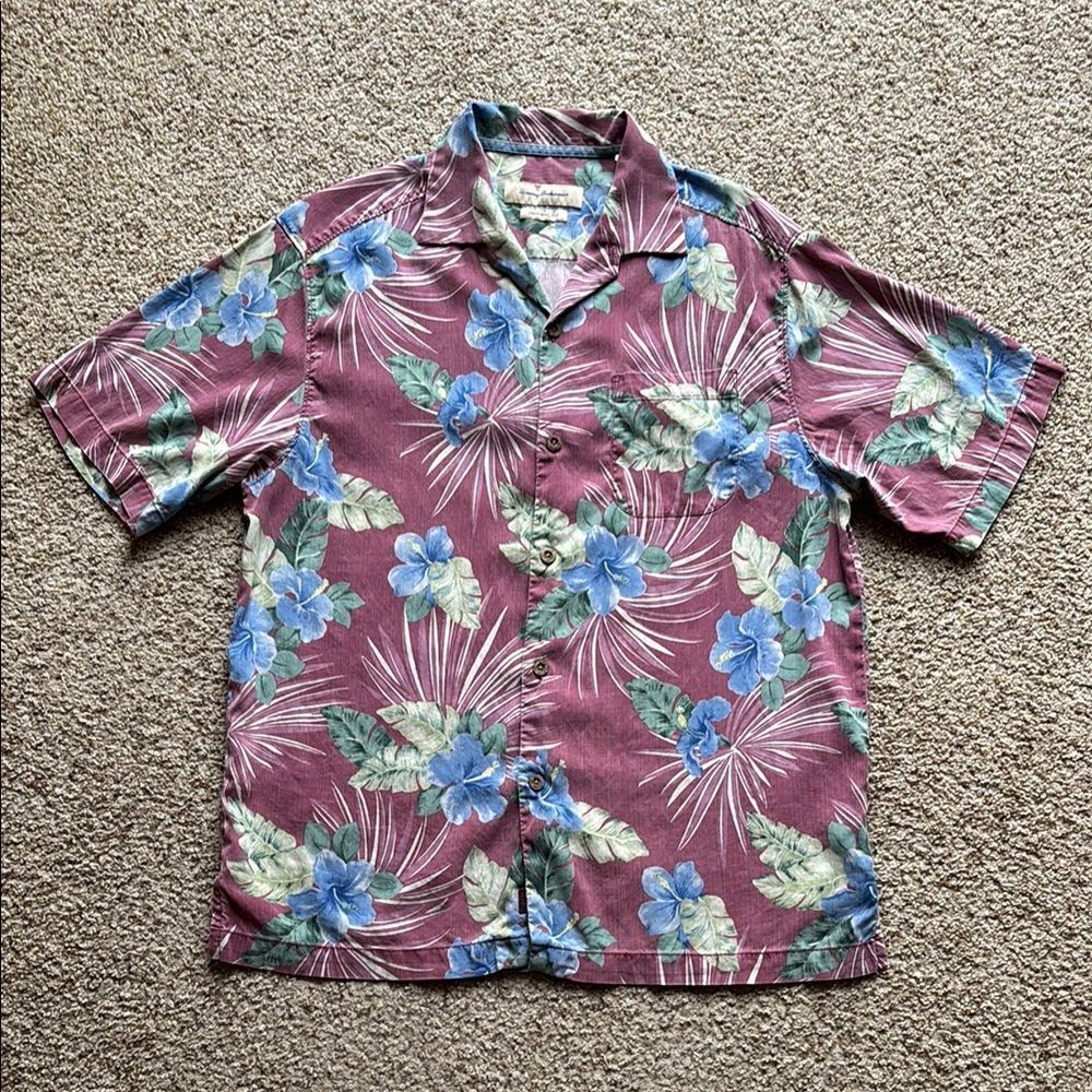 *Luxury* Tommy Bahama Men’s Silk Floral Hawaiian Aloha S/S Button Down Shirt M